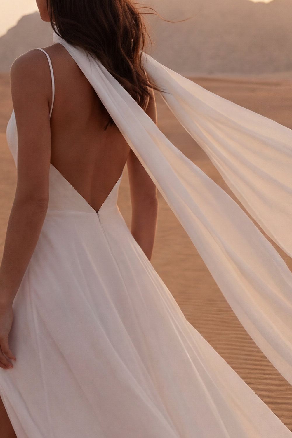 Maxi Ivory Neck Scarf A Line Beach Wedding Dress with Slit