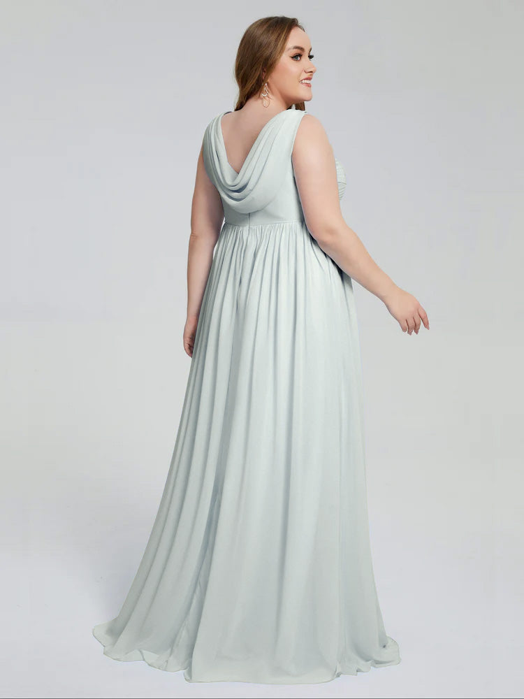 Angelina Sleeveless Plus Size Chiffon Long Bridesmaid Dresses