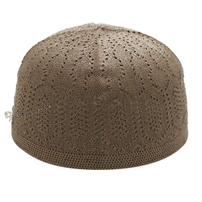 Brown Cotton Machine Knit Open-Work Turkish Kufi