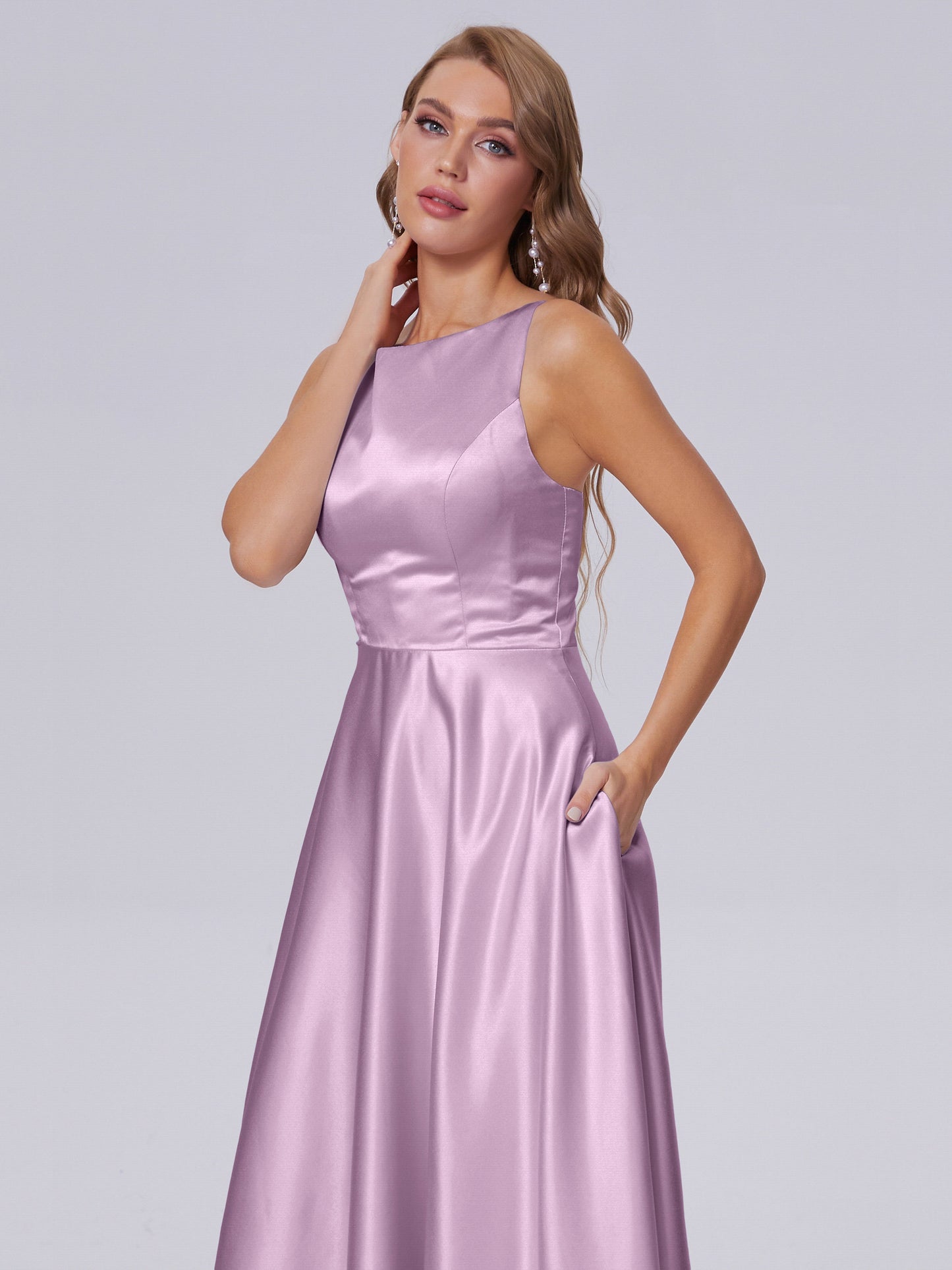 Fiona Sleeveless Satin Long Bridesmaid Dresses