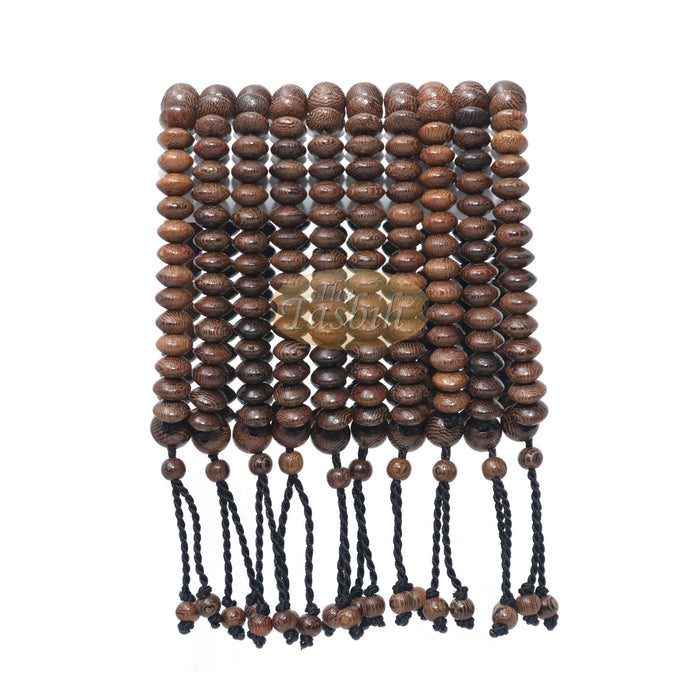 Johar Wood 33-Bead Elastic String Saucer-Shape 9x6 mm Prayer Bead Bracelet