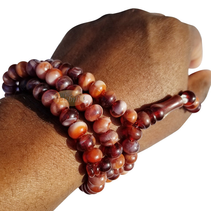 Muslim Prayer Beads - Marble Dark Brown 7x9 mm Oval Plastic Beads 99 count Dhikr Tasbih Sibha