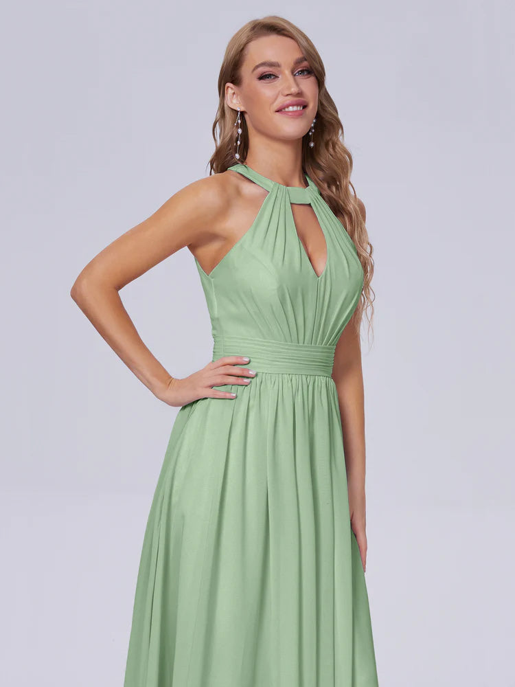 Nicole Vintage Halter Chiffon Long Bridesmaid Dresses