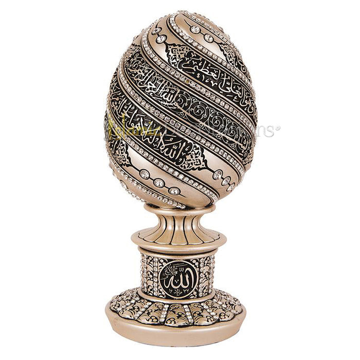 Pearl Egg Ayatul Kursi Clear Crystal 7-1/2 In Molded Ornament - Islamic Calligraphy Art