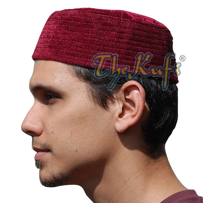 Red Semi-Rigid Velveteen Bani Hasyim Kufi Hat