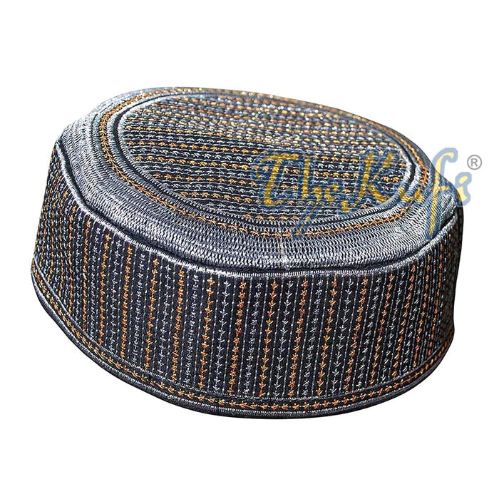 Rigid Metallic Thread Embroidered Kufi with Silver Ring