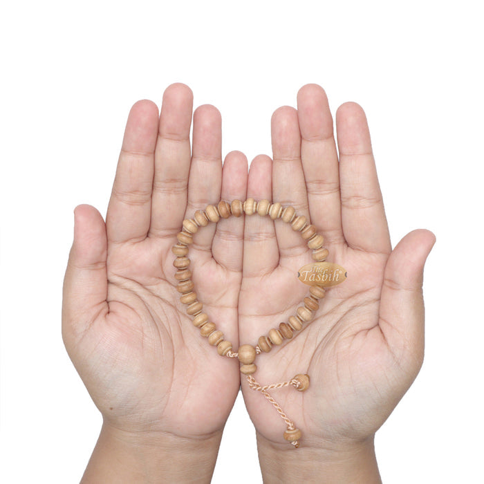 Small Handmade Adjustable Contoured-Bead Sandalwood Prayer Bead Tasbih Bracelet 33-Beads