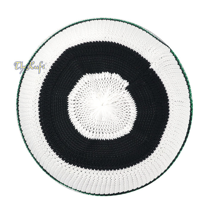 White Black Green Stripes Nylon Stretchy Kufi Cap Skullie Moslem Topi Skull Cap