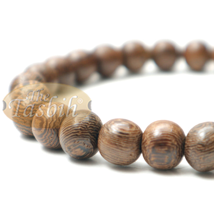 Wood Bead Bracelet - Tropical Johar Asian Wenge Beads with Black Elastic 7 mm Unisex 7.5-8 inch Prayer Bracelet
