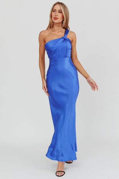 Fly Love Satin One Shoulder Maxi Dress Navy