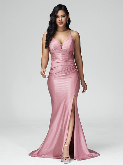 Spaghetti Straps Sleeveless Satin Bridesmaid Dress