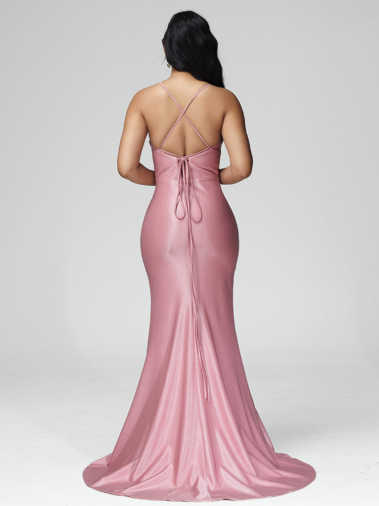 Spaghetti Straps Sleeveless Satin Bridesmaid Dress