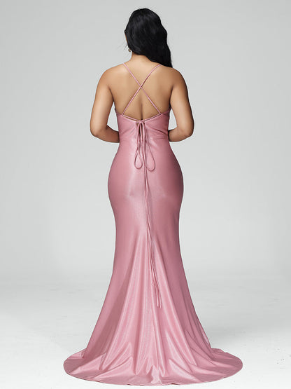 Spaghetti Straps Sleeveless Satin Bridesmaid Dress