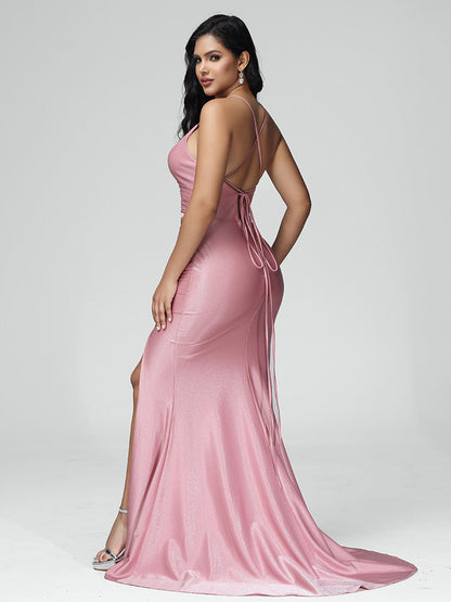 Spaghetti Straps Sleeveless Satin Bridesmaid Dress