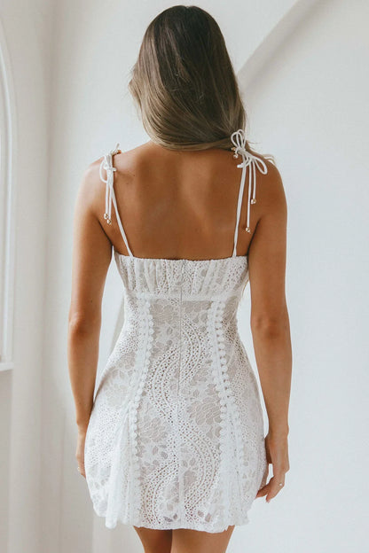 Promise Me Ruched Bust Godet Dress Lace White