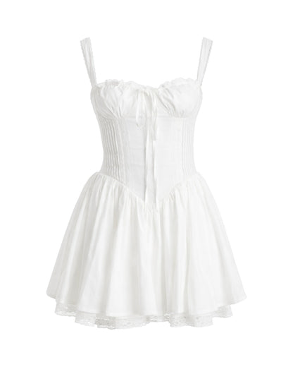 White Lace Up Corset Mini Dress