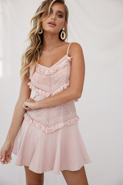 Janey Applique A-Line Dress Pink