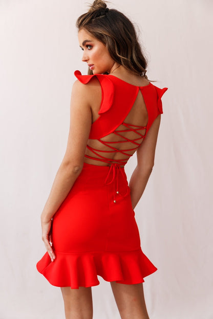 Take Note Frill Dress Scarlet Red
