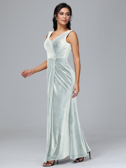 V Neck Velvet Bridesmaid Dress With Slit