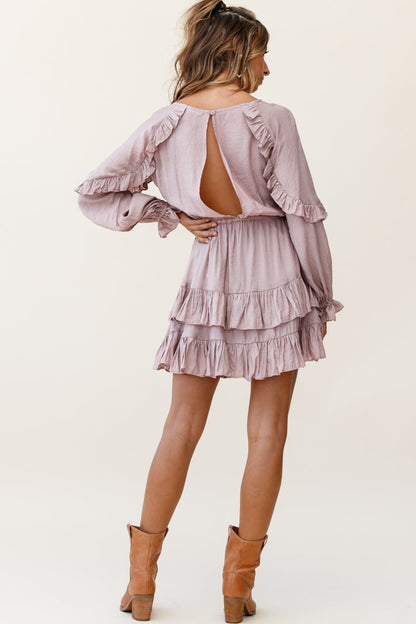 Best Wishes Long Sleeve Frill Detail Dress Mocha