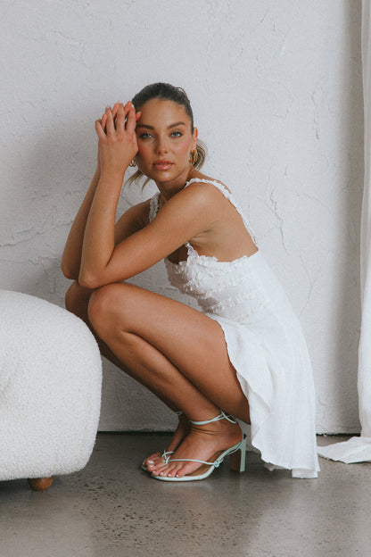 Illia Frill Trim Textured Dress White