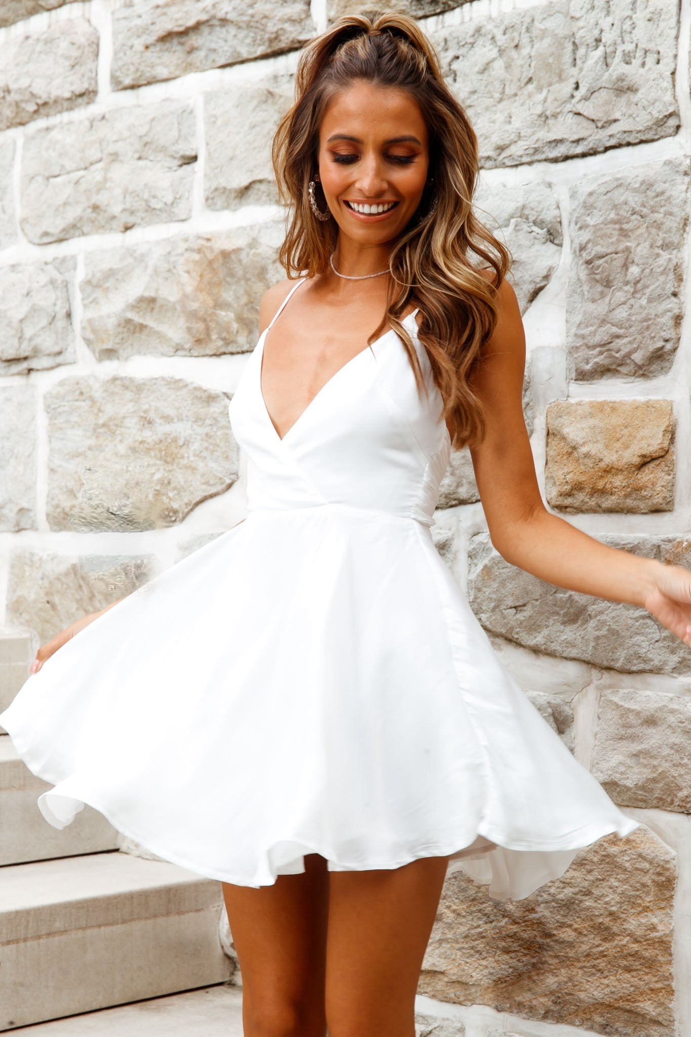 Secret Place Strappy Tie Back Party Dress White
