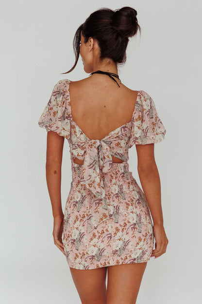 Joie Puff Sleeve Shirred Dress Floral Blush