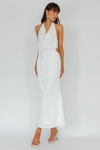 Emmi Cowl Neck Diamante Rope Dress White