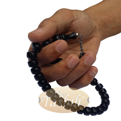33-Bead Barrel Shape 12x8 mm Black Monomer Prayer Tasbih Chain Tassel