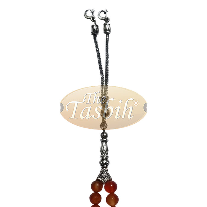 33-Bead Small Honey Agate 7 mm Stone Tasbih Prayer Beads Silver Accents & Kizilay Charms