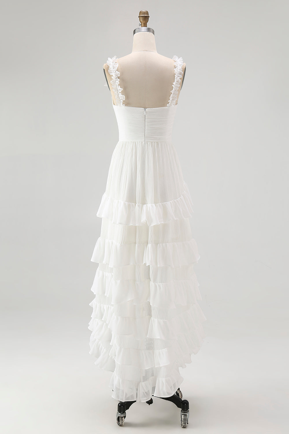 Ivory Plus Size A Line Ruffled V-Neck High-Low Tiered Western Wedding Dress