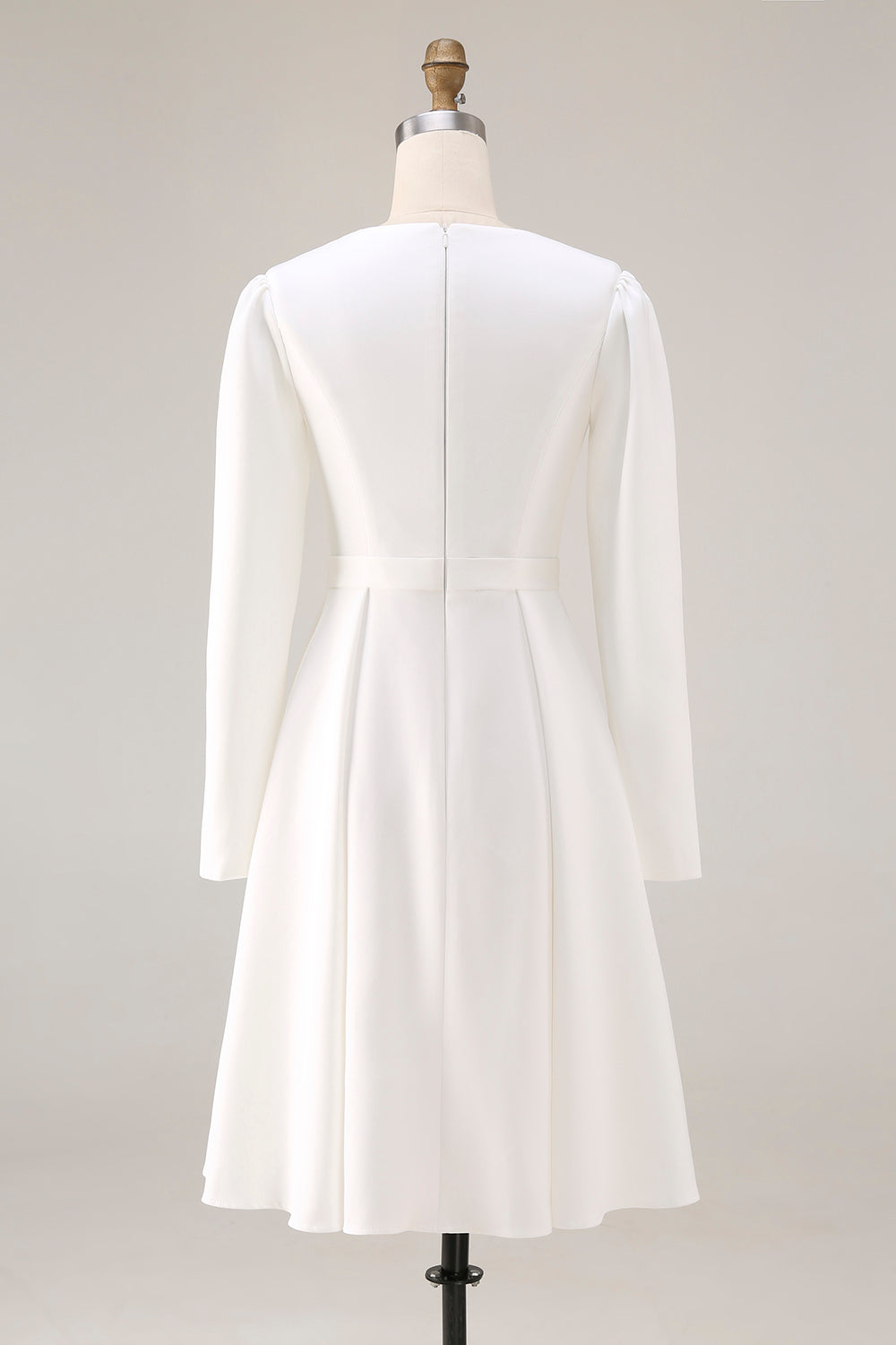 Plus Size Ivory Satin Short A Line Wedding Dress with Sleeves