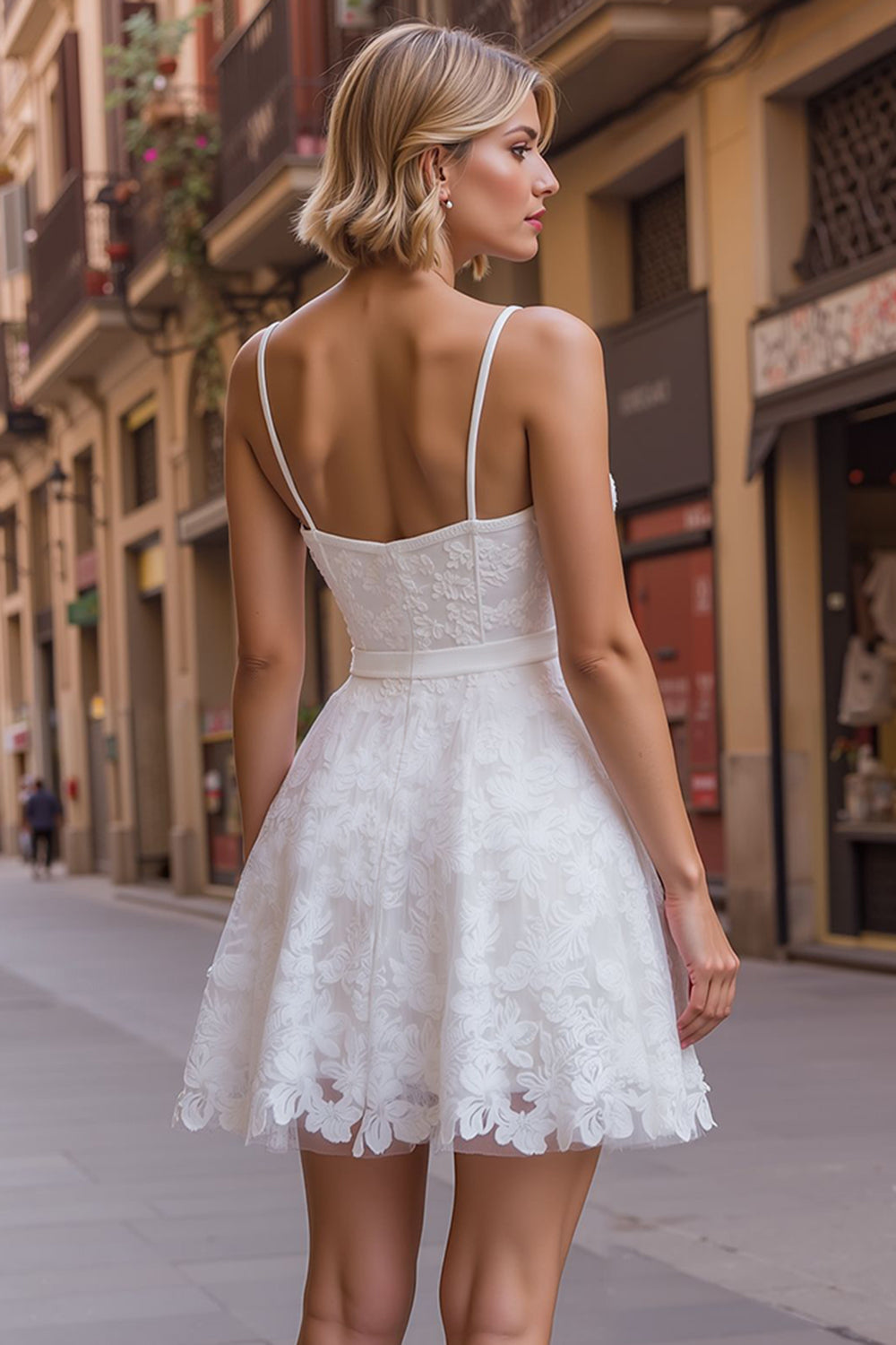 White Sweetheart Lace A Line Short Bachelorette Dress