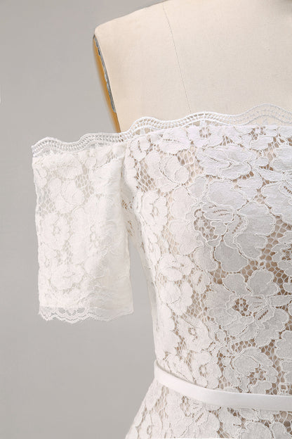 Ivory Lace Bodycon Off the Shoulder Midi Boho Engagement Dress