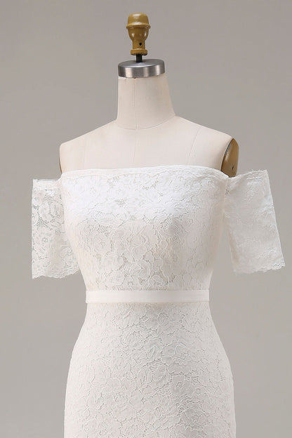 Ivory Lace Bodycon Off the Shoulder Midi Boho Engagement Dress