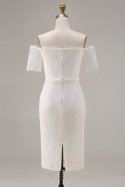 Ivory Lace Bodycon Off the Shoulder Midi Boho Engagement Dress