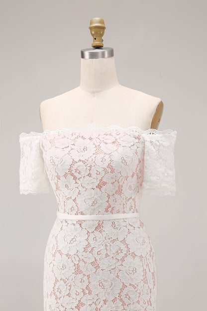 Ivory Lace Bodycon Off the Shoulder Midi Boho Engagement Dress