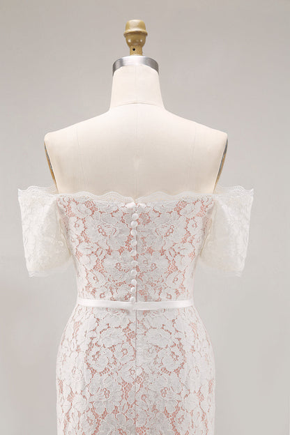 Ivory Lace Bodycon Off the Shoulder Midi Boho Engagement Dress