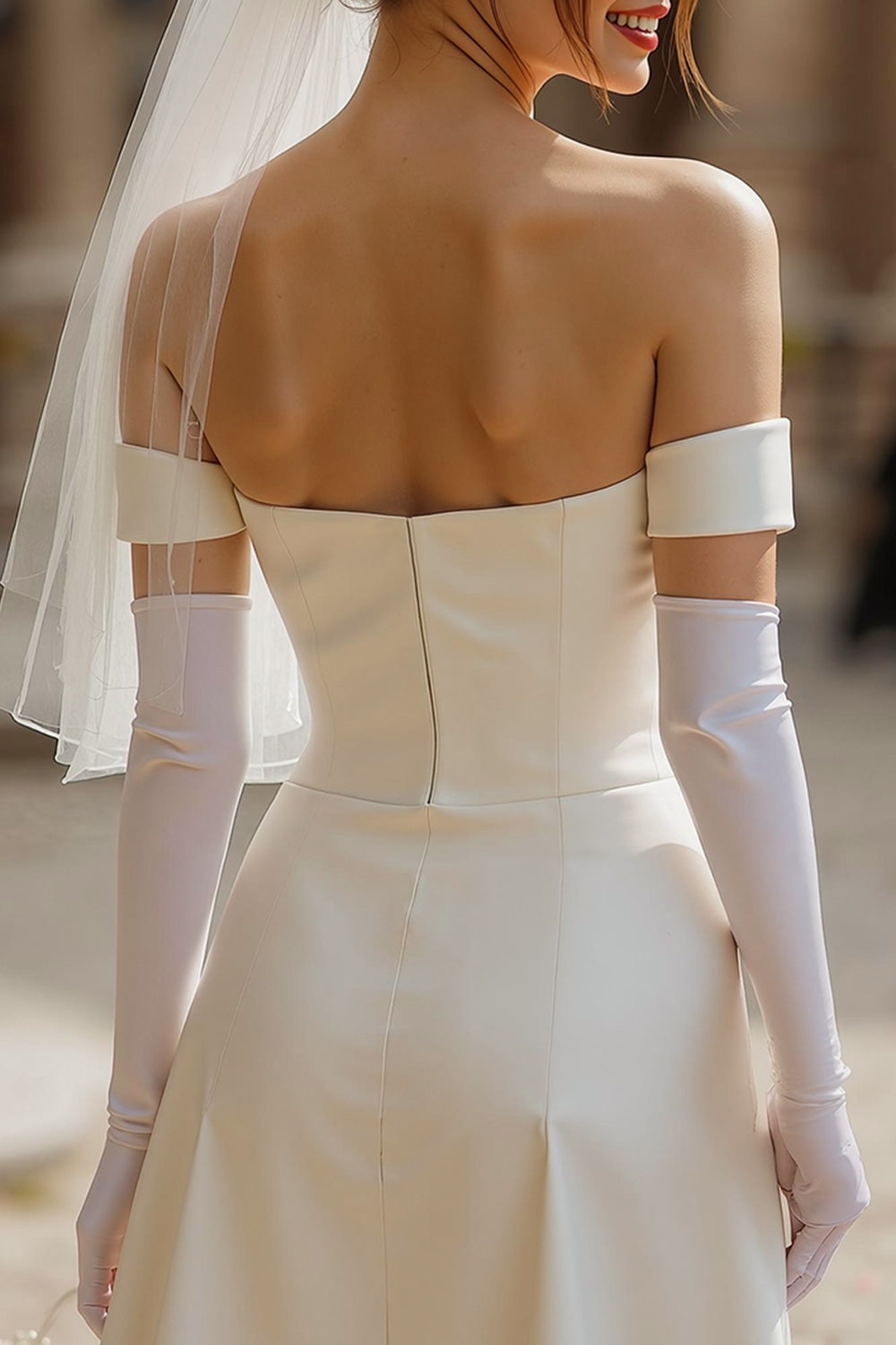 Ivory Bodycon Off the Shoulder Short Wedding Dress