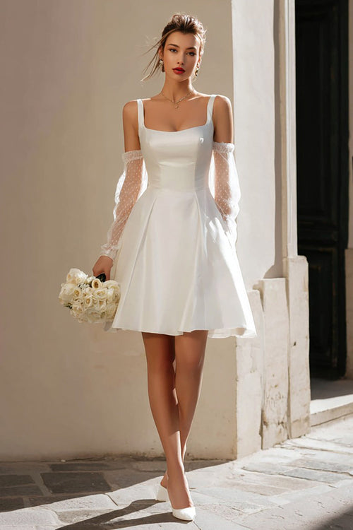 Ivory Thick Straps A Line Short Wedding Dress with Sleeves