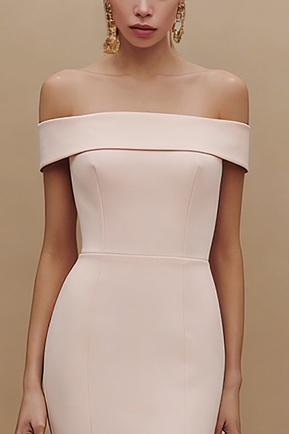 White Mermaid Off the Shoulder Midi Engagement Dress