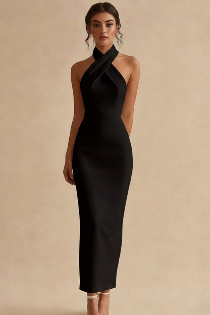 Simple Ivory Halter Bodycon Maxi Engagement Dress