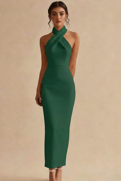 Simple Ivory Halter Bodycon Maxi Engagement Dress