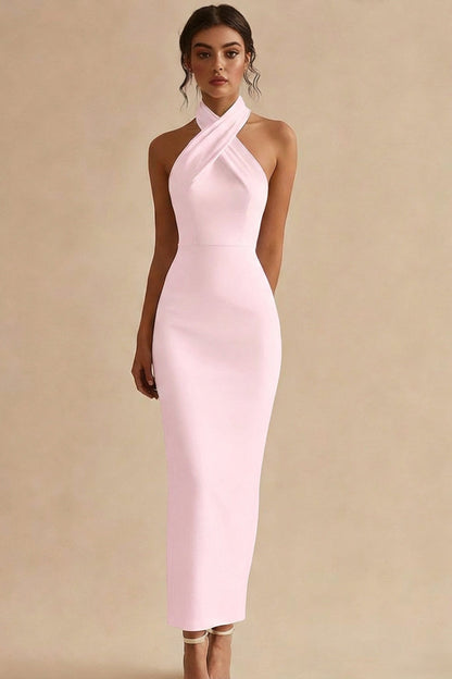 Simple Ivory Halter Bodycon Maxi Engagement Dress
