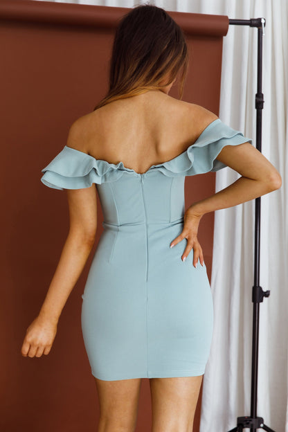 Rossi Off-Shoulder Double Ruffle Dress Blue