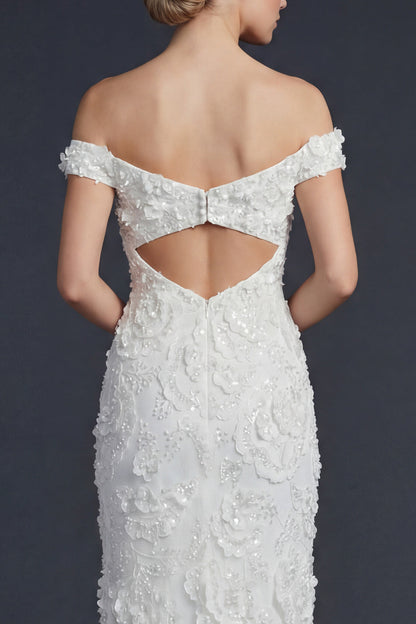 Sparkly Appliqued Off the Shoulder Maxi Mermaid Boho Wedding Dress