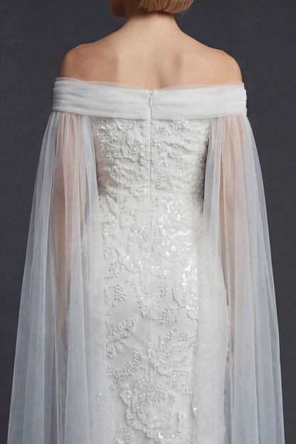 Sparkly White Off the Shoulder Beaded Maxi Mermaid Floral Boho Wedding Dress