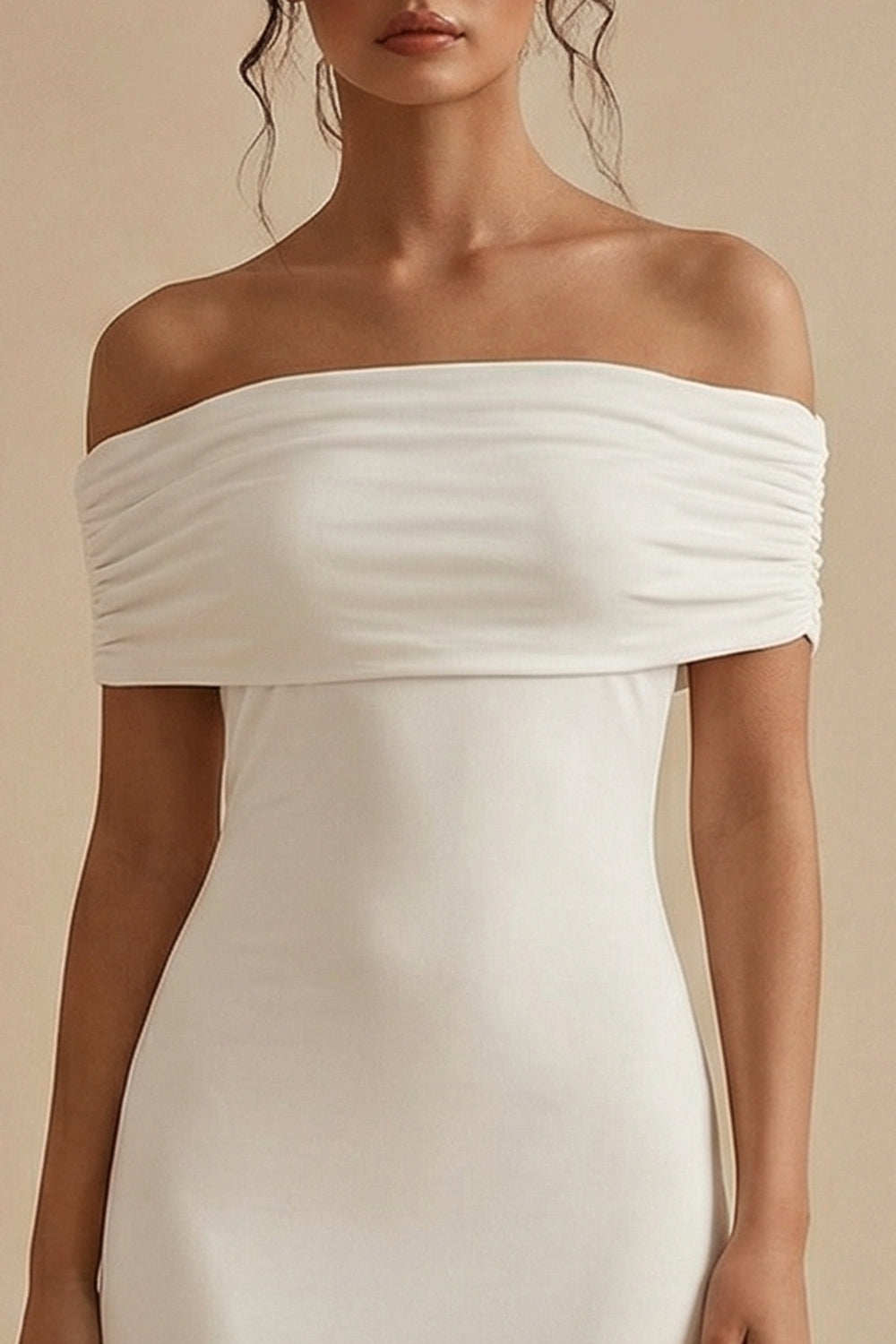 White Maxi Off the Shoulder Sheath Engagement Dress