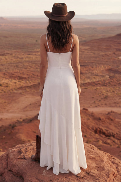 Maxi Ivory Spaghetti Straps Sheath Beach Wedding Dress