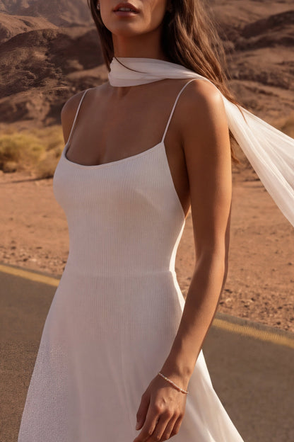 A Line Spaghetti Straps Ivory Maxi Beach Bridal Dress with Slit
